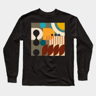 Modern Abstract Geometric Bauhaus Doodle Teal Sand Gold No.1 Style Long Sleeve T-Shirt